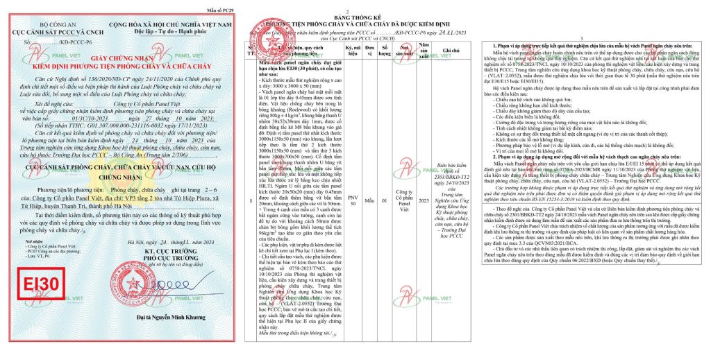Panel của nhà máy Panel Việt đạt chứng chỉ chống cháy EI30